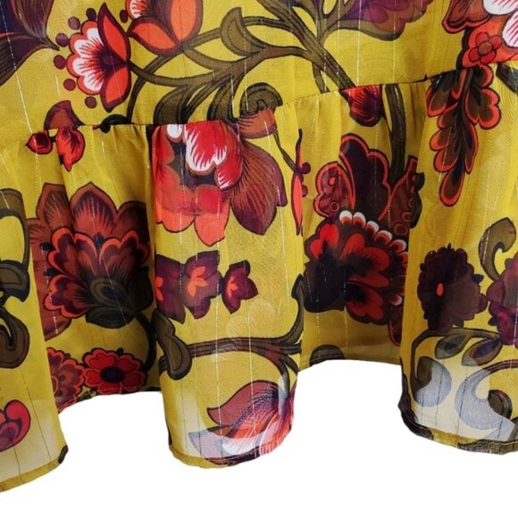 Loft Womens Bell Sleeve Yellow Red Floral Print Ruffle Chiffon Top Size M - Picture 5 of 9